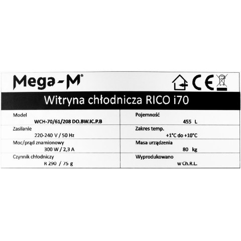 Witryna chłodnicza Rico 455l H208 sklepowa gastronomiczna CHNC100