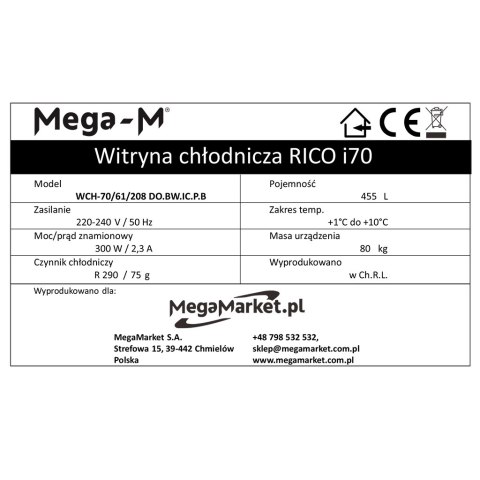 Witryna chłodnicza Rico 455l H208 sklepowa gastronomiczna CHNC100